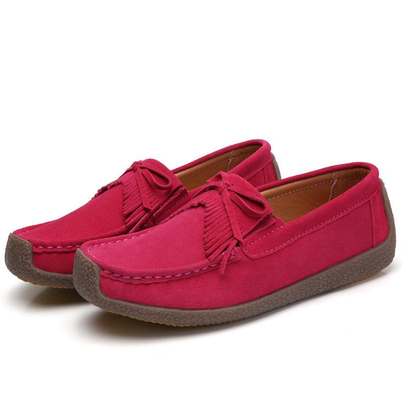 Soft Soled Genuine Leather Round Toe Flat Sole Solid Color Women Single Shoe Casual Versatile Breathable Women Bean Shoes