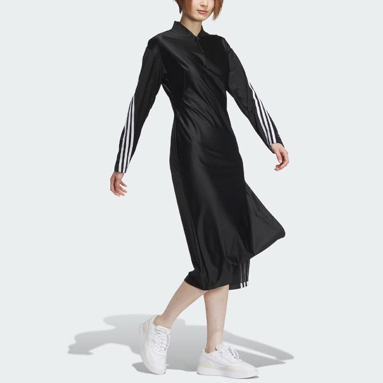 Adidas X Samuel Gui Yang Striped Colorblock Side Split Long Sleeve Dress Women Dress Black JF6666