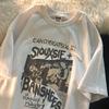 American Retro and Old Pattern Printing Loose Round Neck Short-sleeved T-shirt, Handsome Boys and Girls BF Half-sleeved Bottoming Shirt