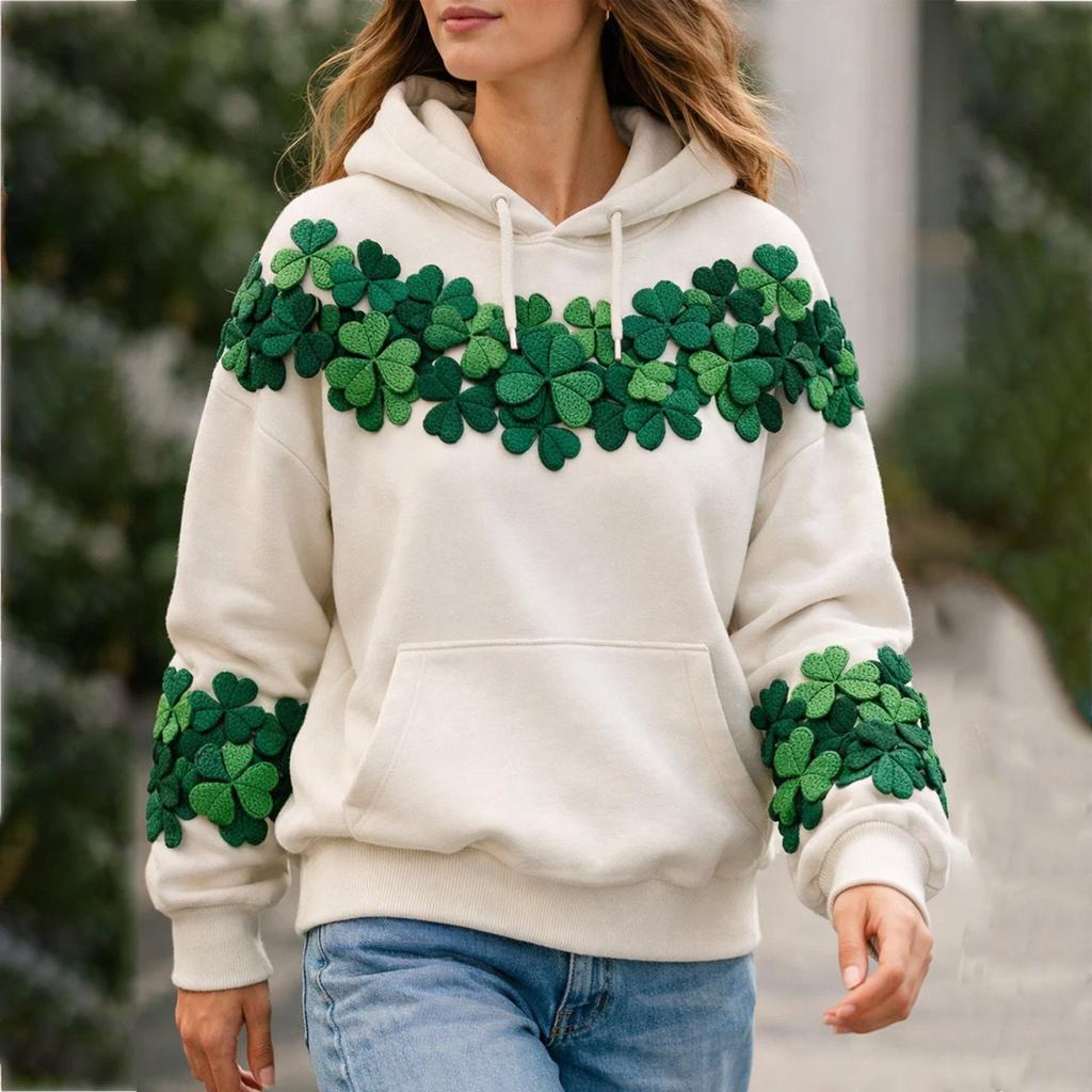 Women's Fashion Casual Long Sleeve Hooded St. Patrick's Day Print Sweatshirt