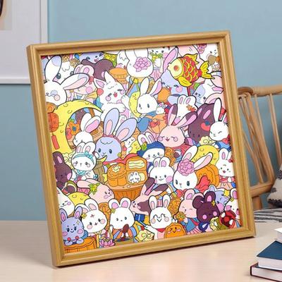 Wooden Rabbit Coloring Puzzle Kit with Marker Pens Glue DIY Hand-Painted 3D Irregular Bunny Puzzle Photo Frame Decoration Ornament