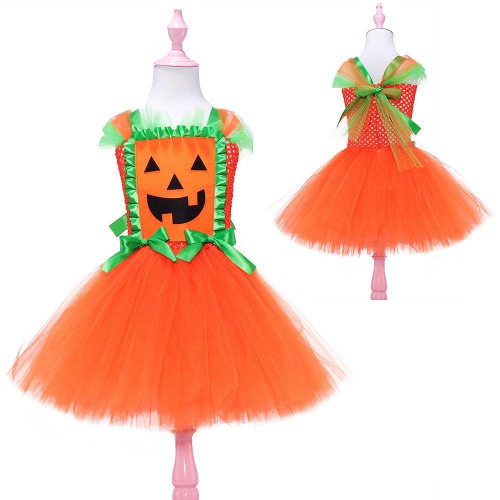 

Girls Pumpkin Princess Dress Mesh Skirt Sleeveless Halloween Show Cosplay 140cm