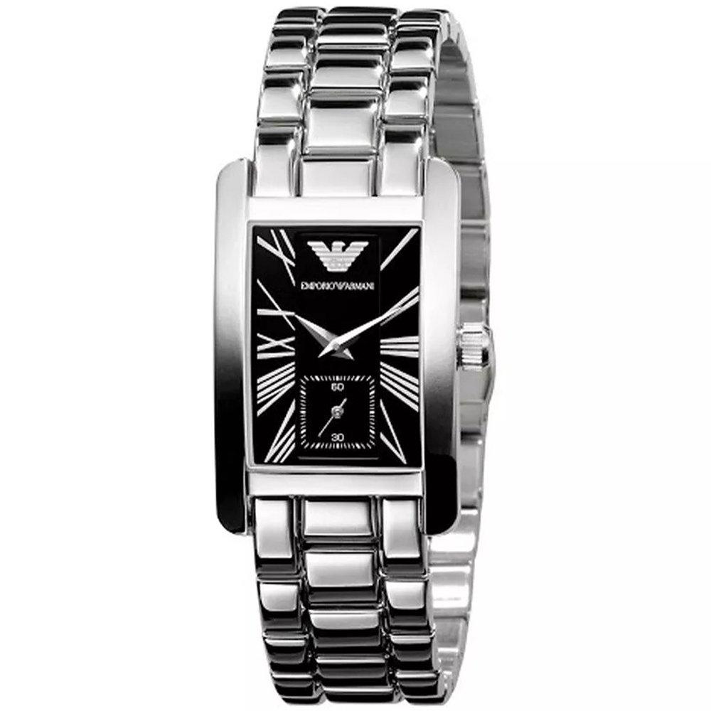 Emporio Armani AR0157 Klassische Damenuhr mit schwarzem Zifferblatt 25mm silber