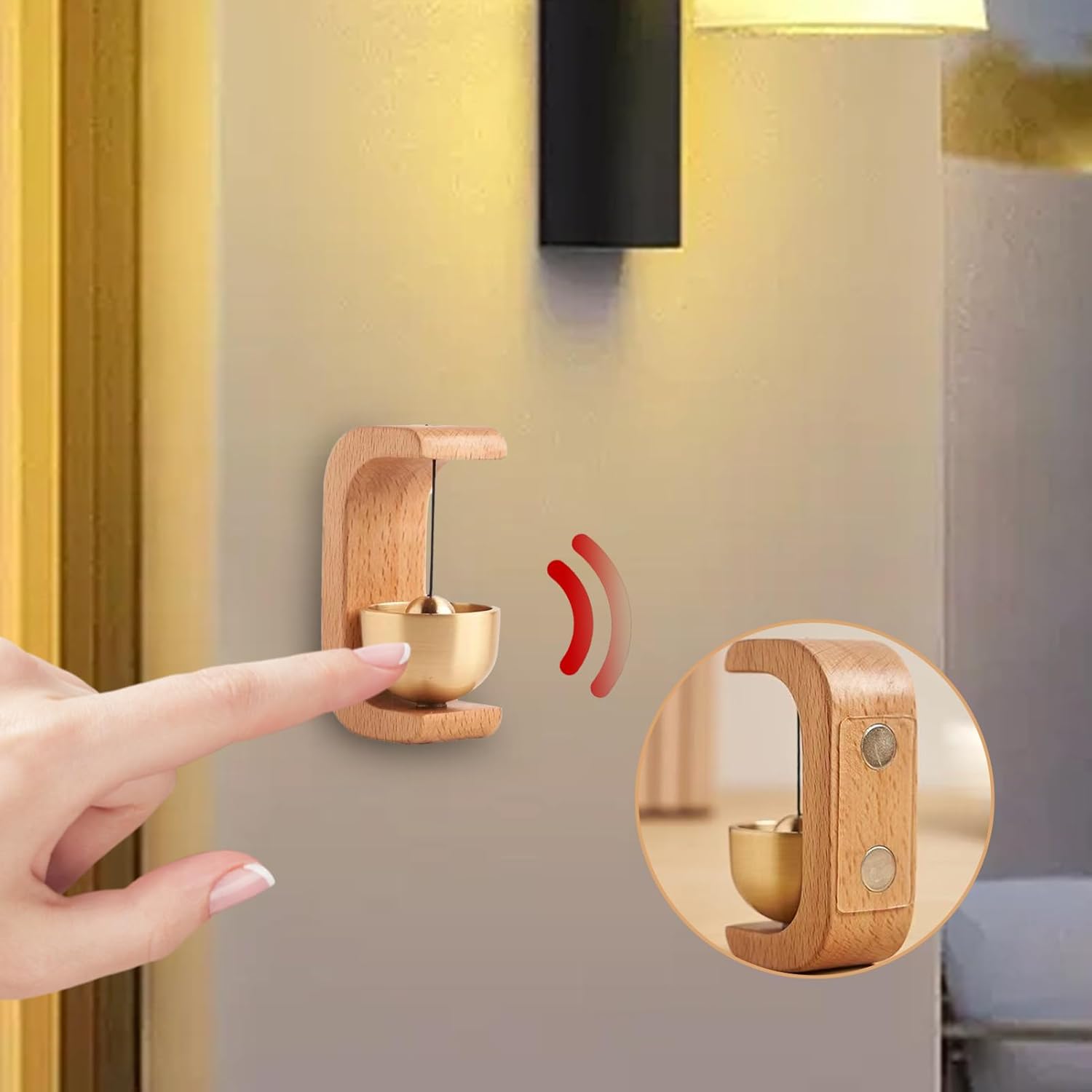

Door Chime for Entrance [3PCS] Magnetic Brass Doorbell | Handmade Wooden Doorbell Shopkeepers Bell for Door Opening | Wooden Magnetic Door Bell Chime