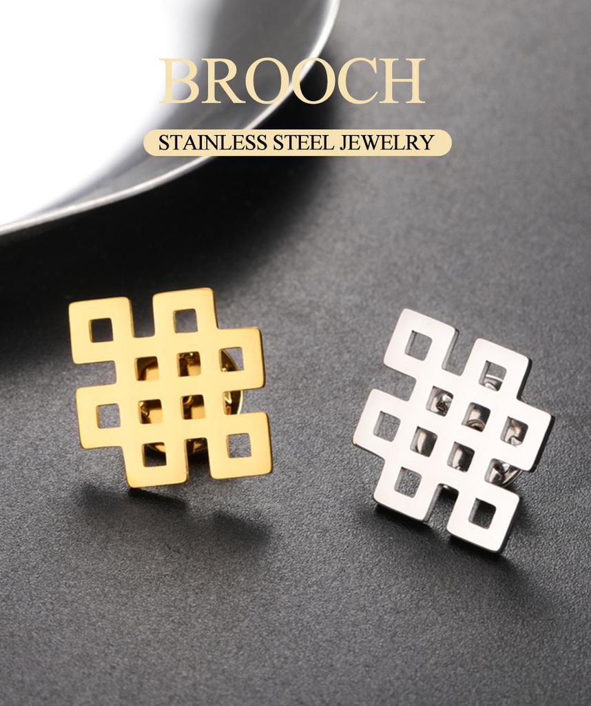 Dawapara Vintage Endless Knot Symbol Brooches Good Luck Chinese Knot Brooch Lapel Pin Stainless Steel Accessories