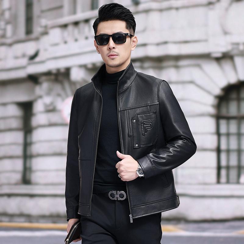 

Весенняя и осенняя куртка из натуральной кожи, верхний слой, куртка из коровьей кожи, воротник-стойка, повседневная мужская короткая деловая куртка из байкерской кожи 6XL