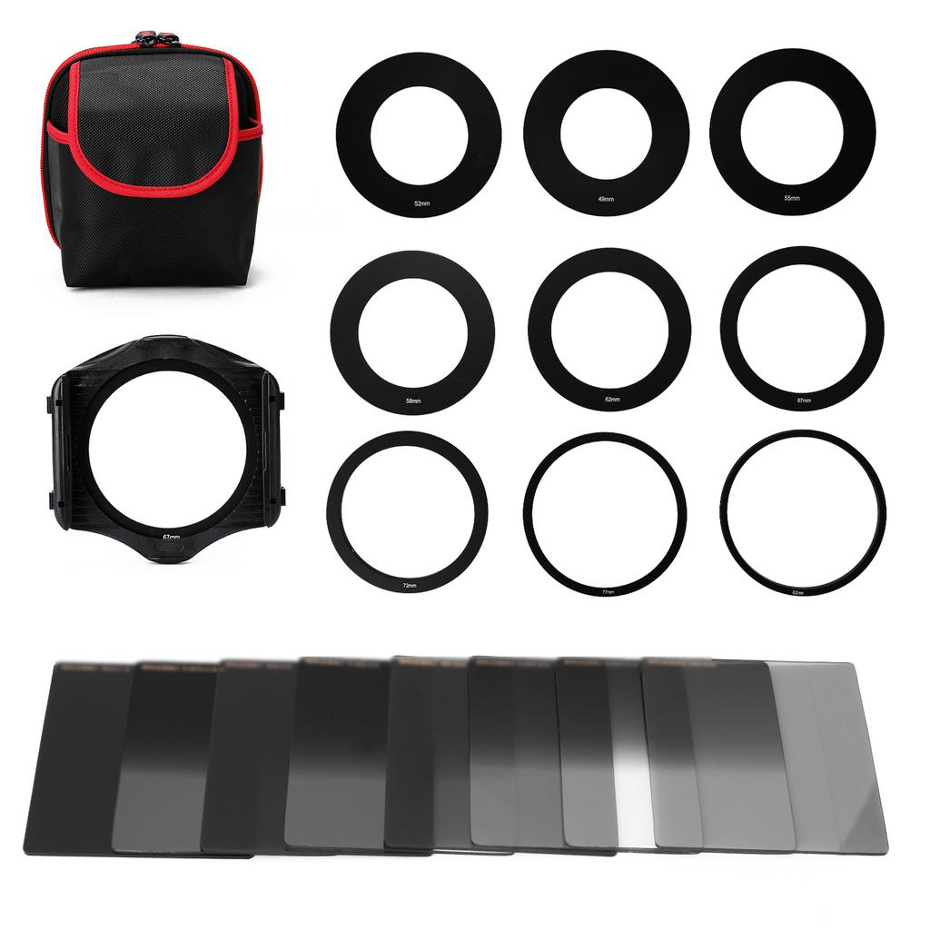 Square Neutral Density Filter Kit ND2+4+8+16 Filter Set with Ring Adapter and Filter Holder Camera Photography