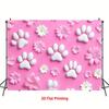 2D Pink Paw Print Backdrop Daisy Flower Pet Birthday Party Background