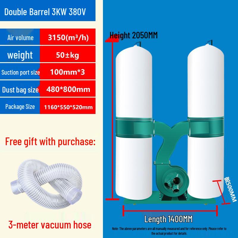 Industrial Woodworking Dust Collector: High-Power Vacuum with Bag Filter for Workshop and Engraving Machine.