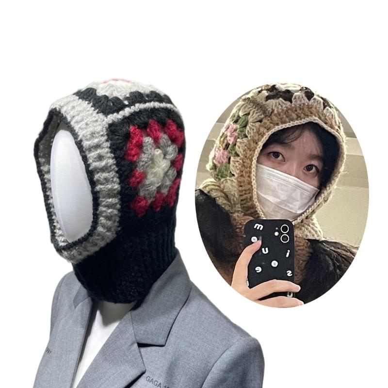 Dzianinowa kominiarka z wzorem kwiatowym dla uczniów, dorosłych. Wiatroszczelna czapka zimowa, ochrona szyi. Dla nastolatków, utrzymująca ciepło. Czapka rowerowa