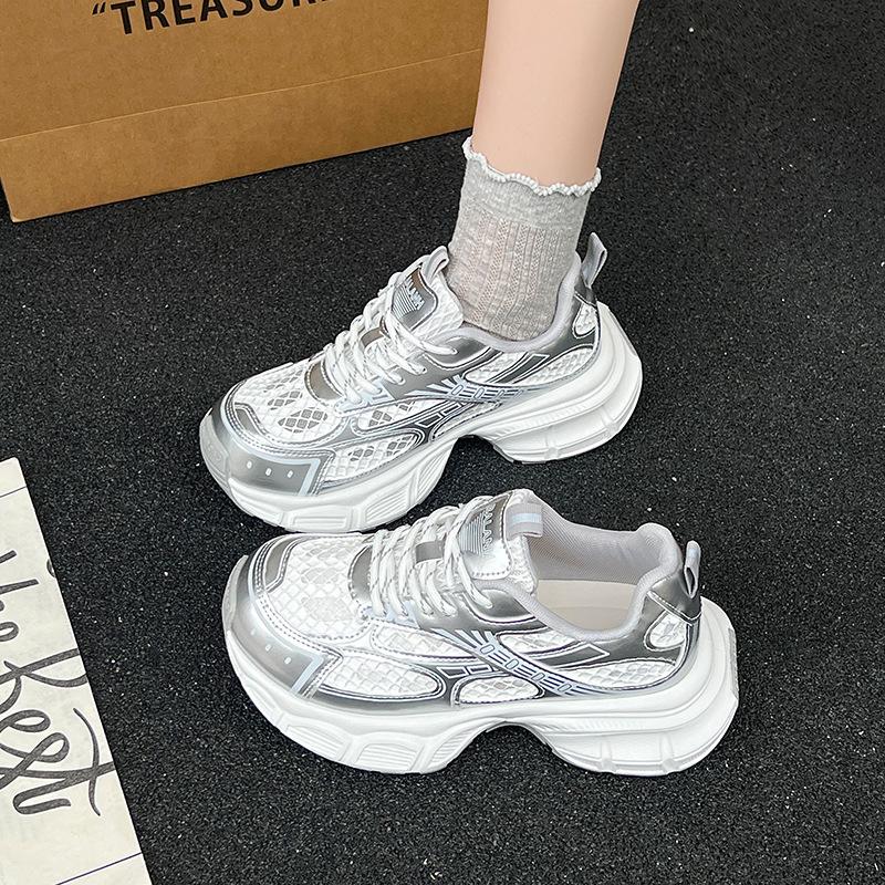 Silver Platform Dad Shoes Women's 2025 Summer New Small Man Height and Thinness Mesh Breathable Sports and Leisure Shoes