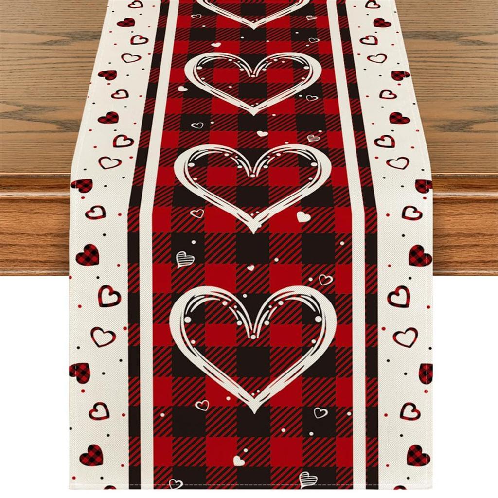 Valentine's Day Red Love Hearts Table Runner, Super Soft Tablecloth, Anniversaries, Engagement, Kitchen Dining Fireplace Mantel Decor