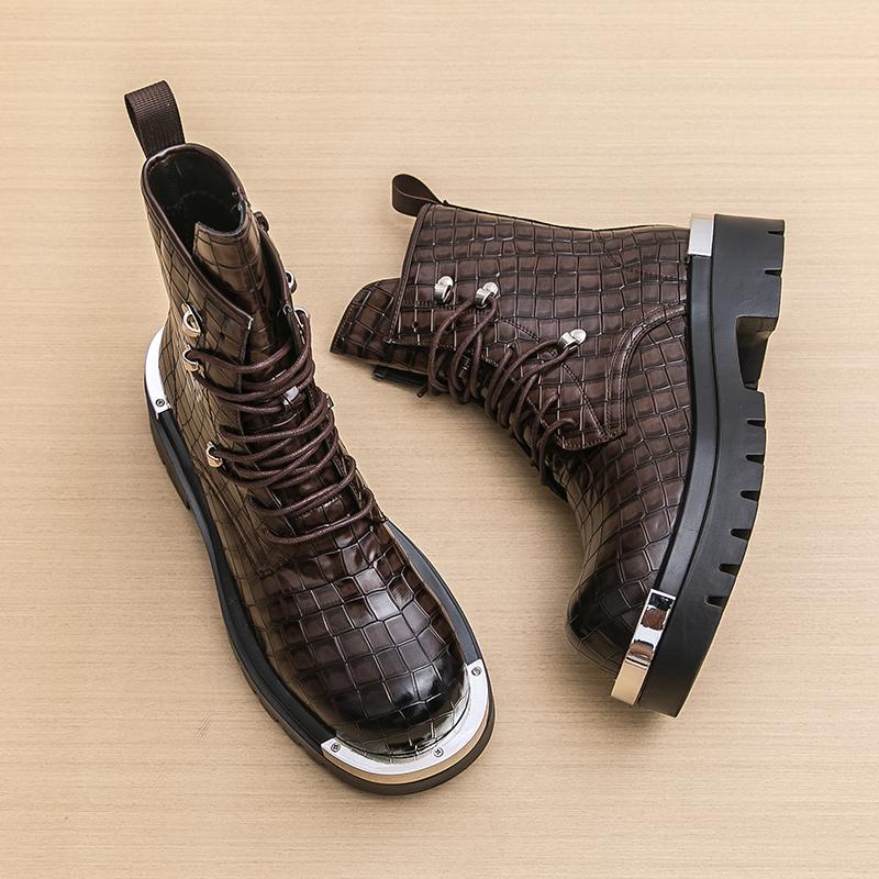 Men’s Retro Thick Sole Platform Punk Boots Elevator Street Style Big Head Motorcycle Boots High Boots Plus Size