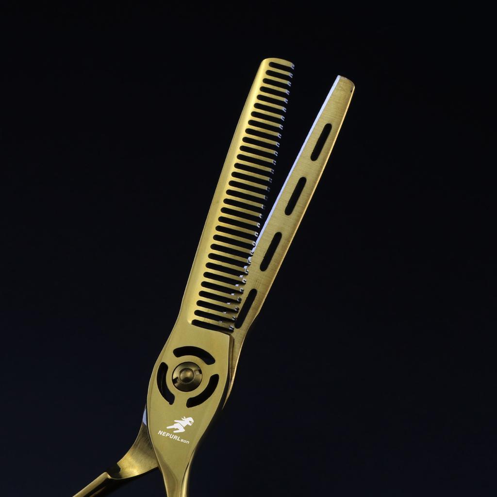Gold 6.0 Nimpson Gold Hollow Hair Scissors, Haircut Tooth Scissors, Thin