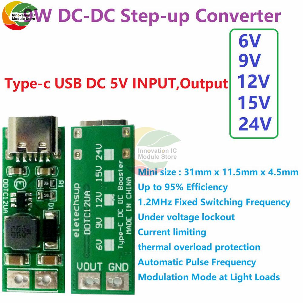 9W Mini Type-C USB DC 5V To 6V 9V 12V 15V 24V DC DC Boost Step-up Converter PWM PFM Voltage Regulator Module