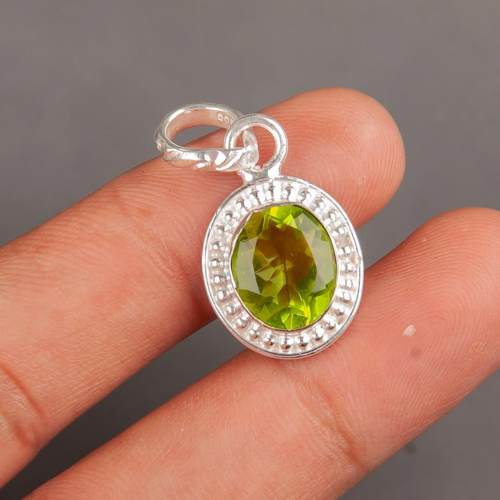 Peridot Gemstone 925 Sterling Silver Jewelry Handmade Pendant 1.20" For Women PP-7-9