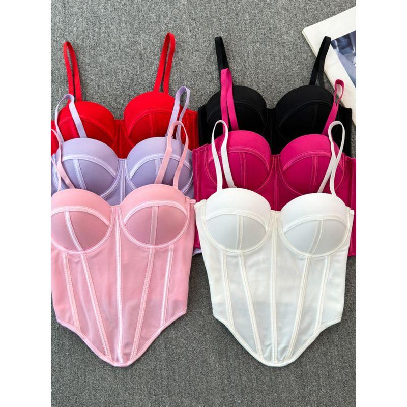 Outwear Corset Asymmetrical Hem Fishbone Soft Support Steel Ring Short Vest Sling Slim-Fitting Simple Tube Top Tops
