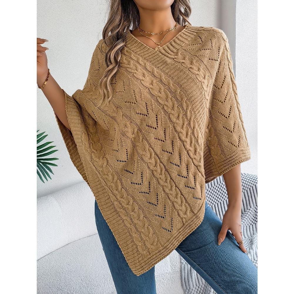Women's Oversized Sweatshirt Top Casual Solid-Colour Cable-Knit Oversized Cape Cardigan Women's Knitted Sweater
