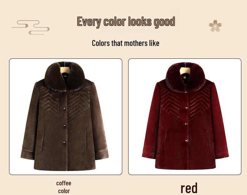 Plus Velvet Thickened Woolen Coat with Fur Collar for Middle-Aged and Elderly - Grandma Style