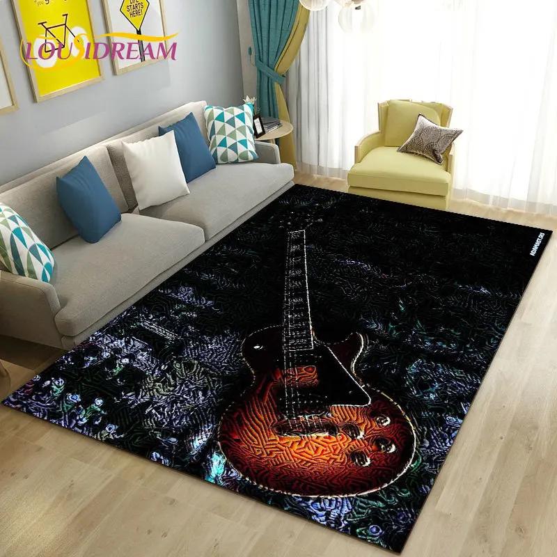 Classical Electric Guitar Music Area Rug Large,Carpet Rug for Living Room Bedroom Sofa Doormat Decoration, Non-slip Floor Mat 3D