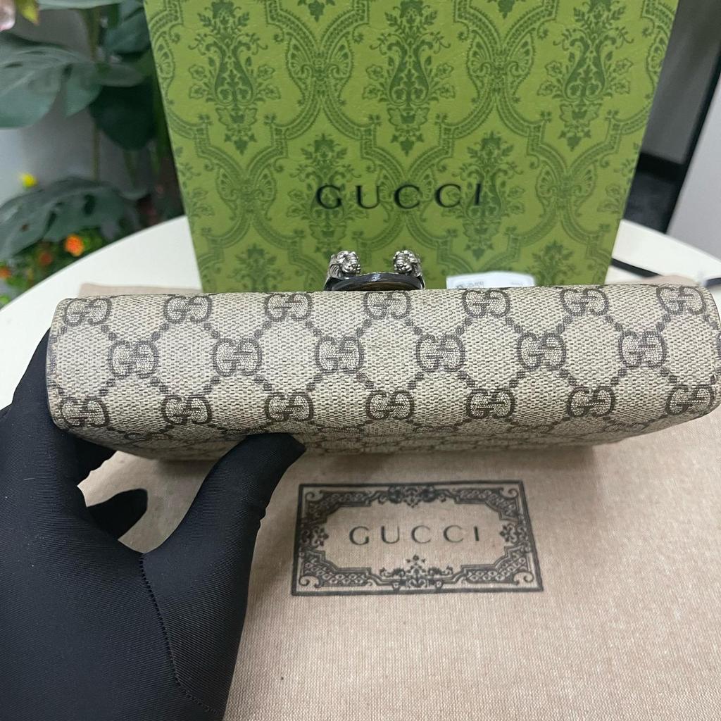 [Pre-Owned] Dionysus Tiger Head Buckle Logo Beige Lining GG High-Quality Synthetic Canvas WOC Wallet Crossbody Shoulder Bag - Excellent #15QV6GD
