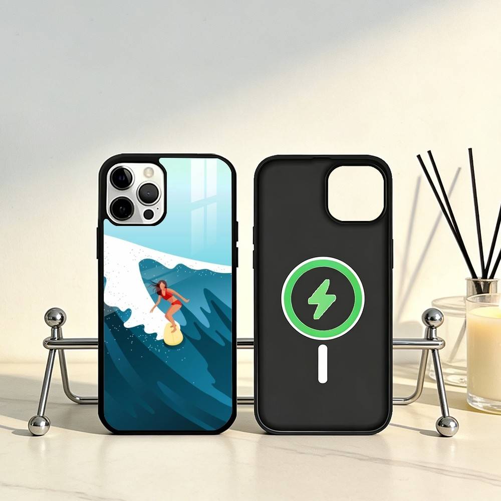 Surfboard Surfing Art Surf Girl Phone Case For iPhone17,16,15,14,13,12,11 Plus,Pro Max Magnetic For Magsafe Wireless Charging