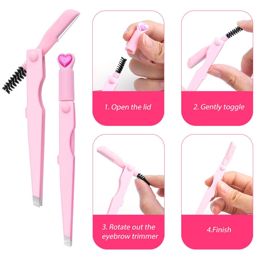 3 In 1 Eyebrow Clip Eyebrow Trimmering with Brush Multifunctional Stainless Steel Colorful Eyelash Tweezers Beauty Makeup Tools