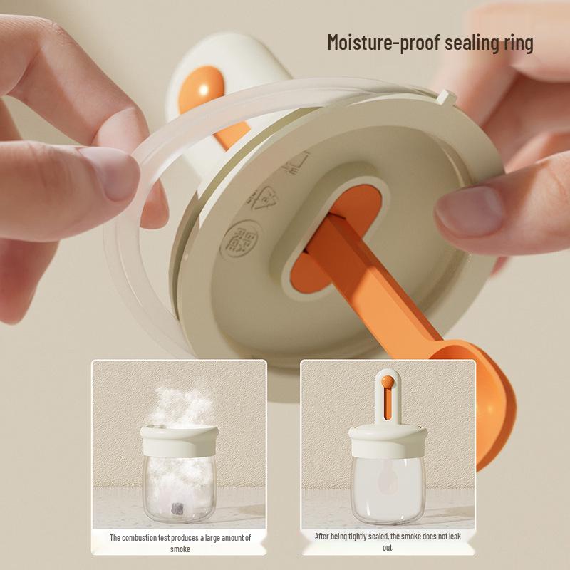 Retractable Spoon-Lid Glass Seasoning Jar: Moisture-Proof Kitchen Gadget for Spices