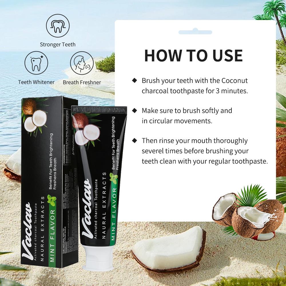 Teeth Whitening Activated Charcoal Mint Flavor Toothpaste Natural Toothpaste, Removes Plaque, No Artificial Colors