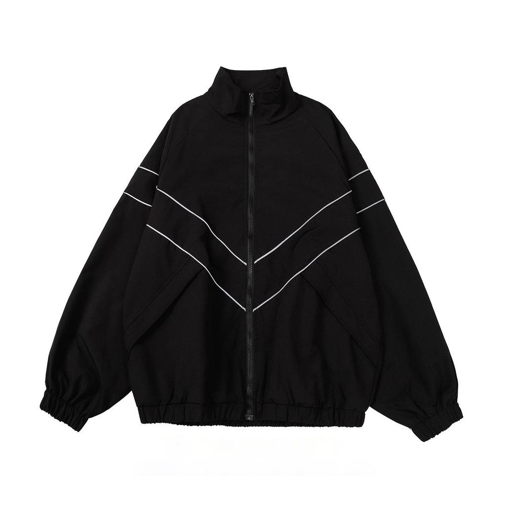 Unisex Sportjacke im Hongkong-Stil mit Reflektoren - Trendig, Unifarben, Locker geschnitten für Herbst & Winter