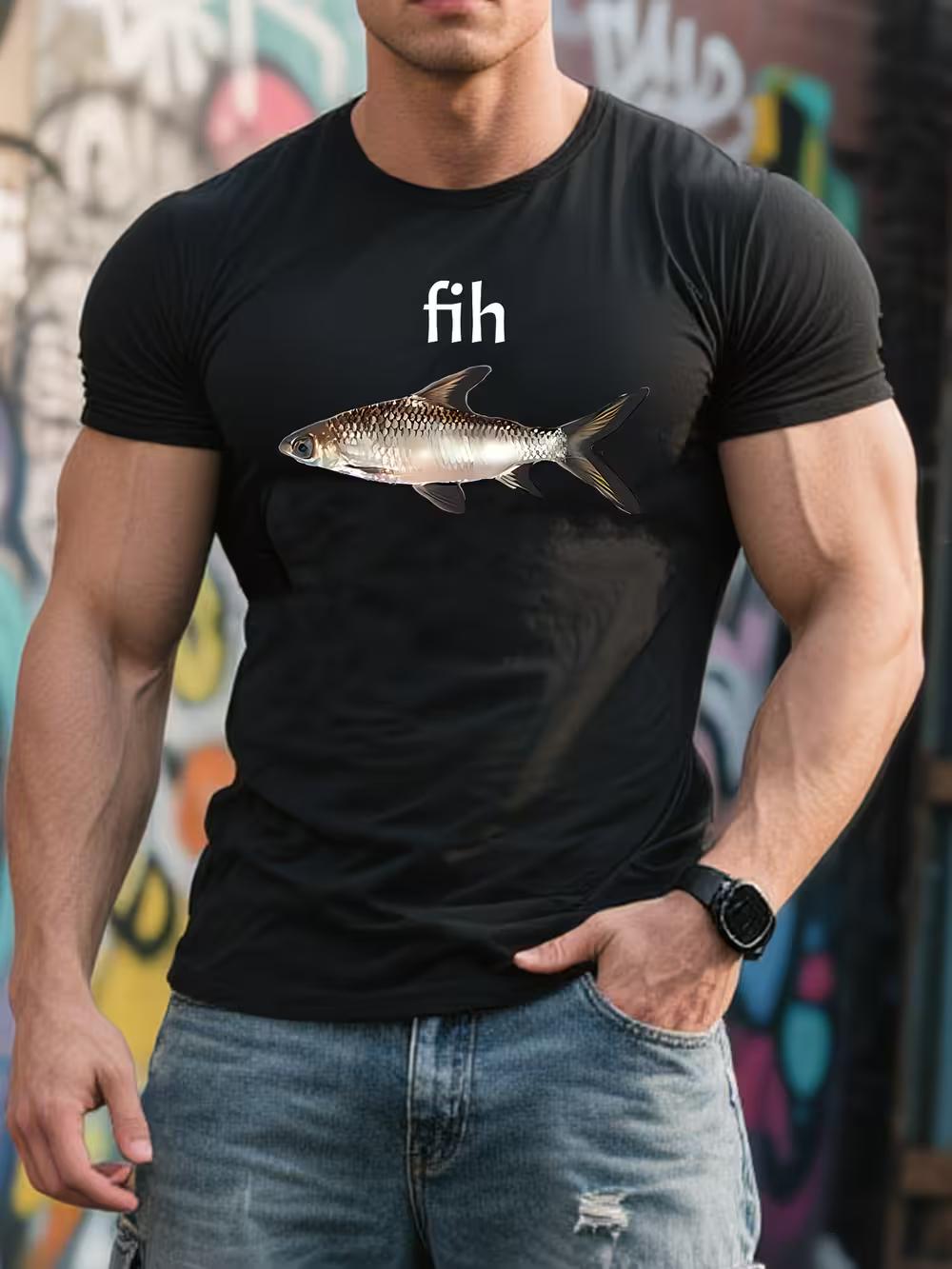 Fih Fish Meme T-Shirt - Funny Sarcastic Graphic Tee with  Fih  Text & Fish Design S