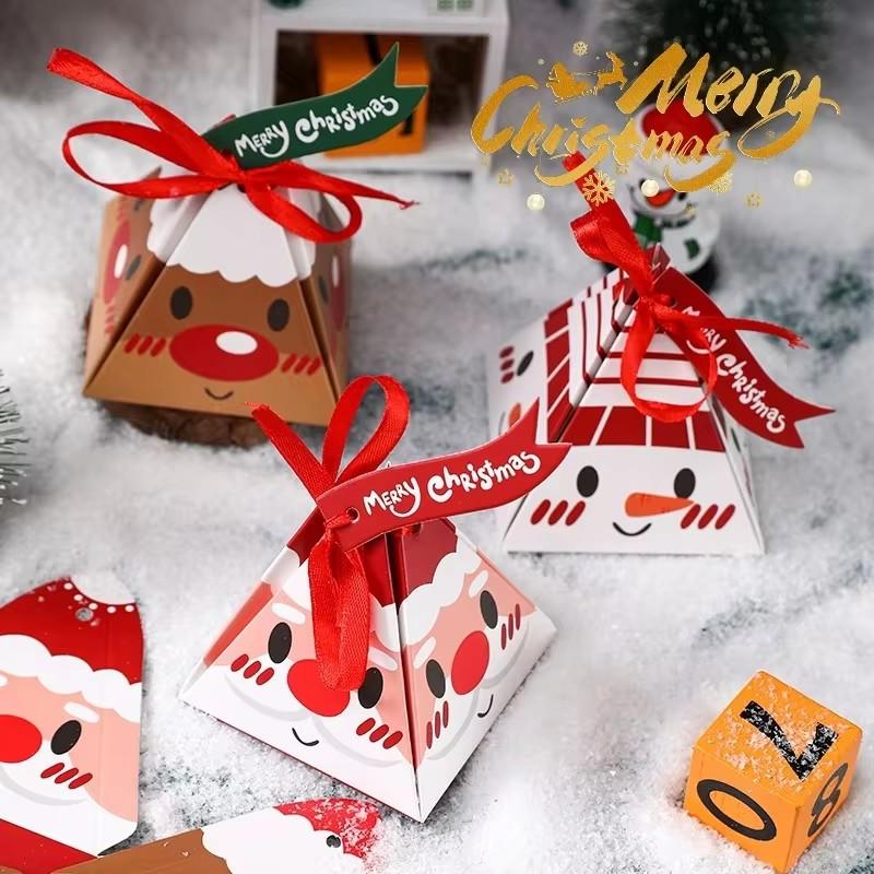 50pcs Christmas Candy Gift Box with Tag Ribbons Cookie Snack Chocolate Packaging Box Bags 2024 Xmas New Year Party Navidad Noel