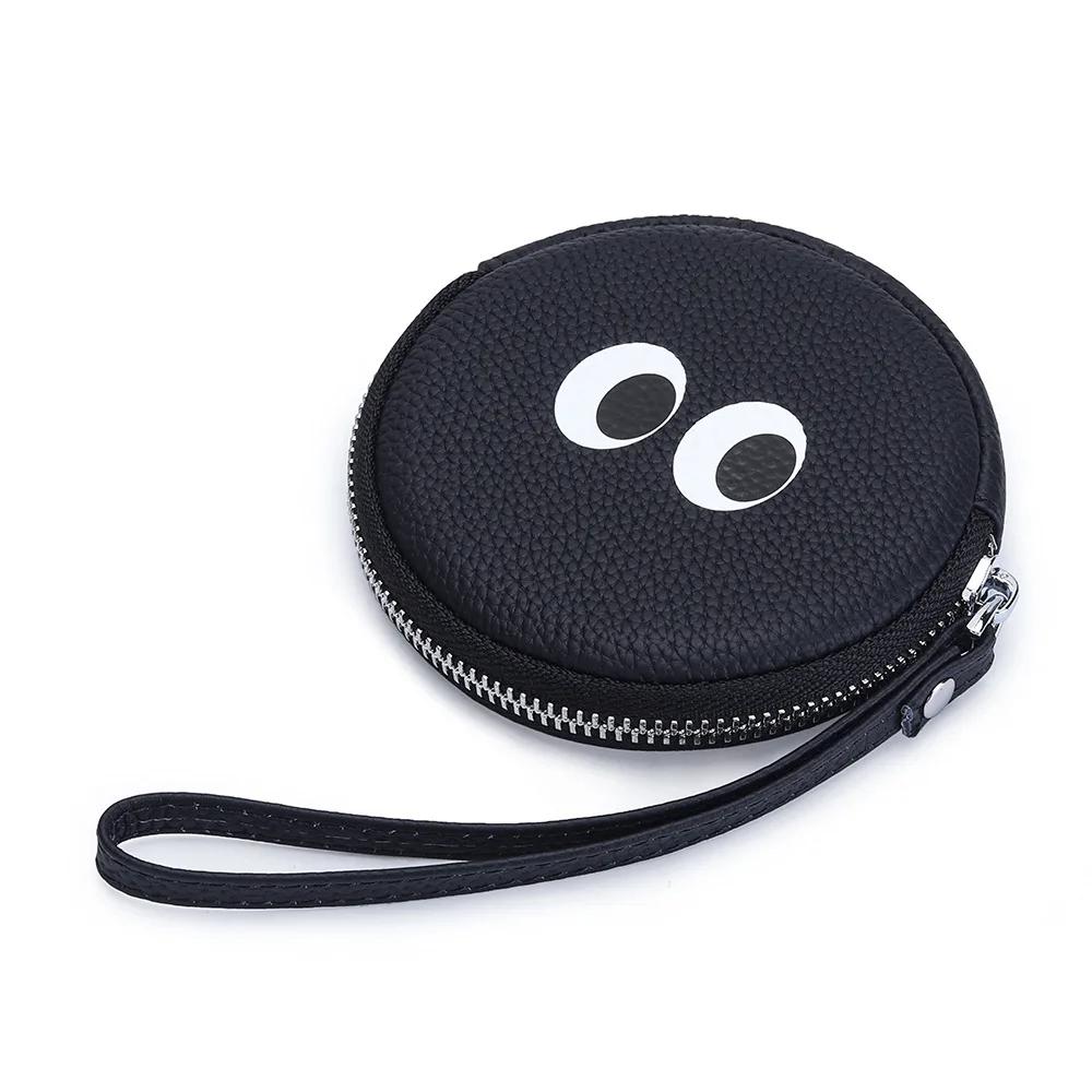 

Women Genuine Leather Wallets Coin Purses Small Lovely Cowhide Wallets Keychain Card Holder Cute Cartoon Around Zipper Money Bag чёрный