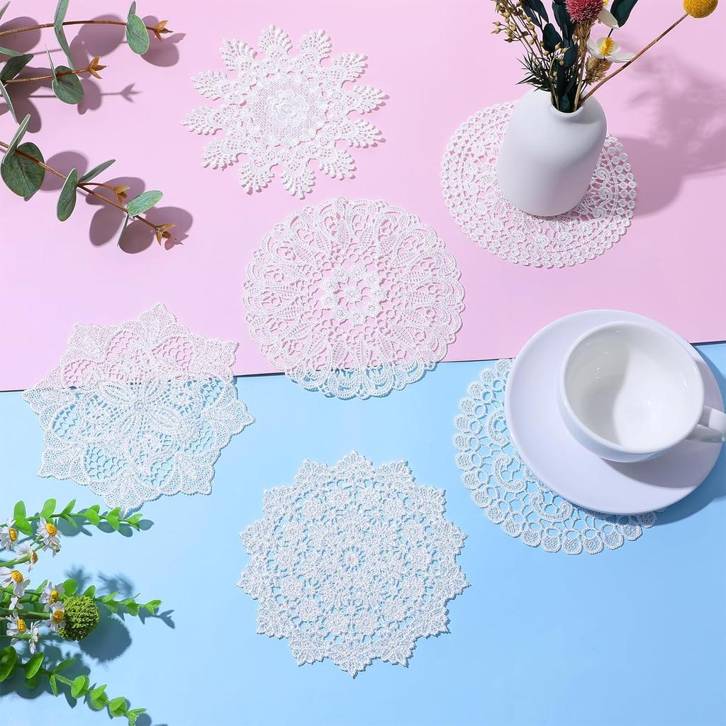 6PCS White Vintage Crochet Doilies, 6 Inch Round Lace Placemats Doilies Handmade Coasters Rustic Table Doilies Decors for Tables Kitchen Dining Room