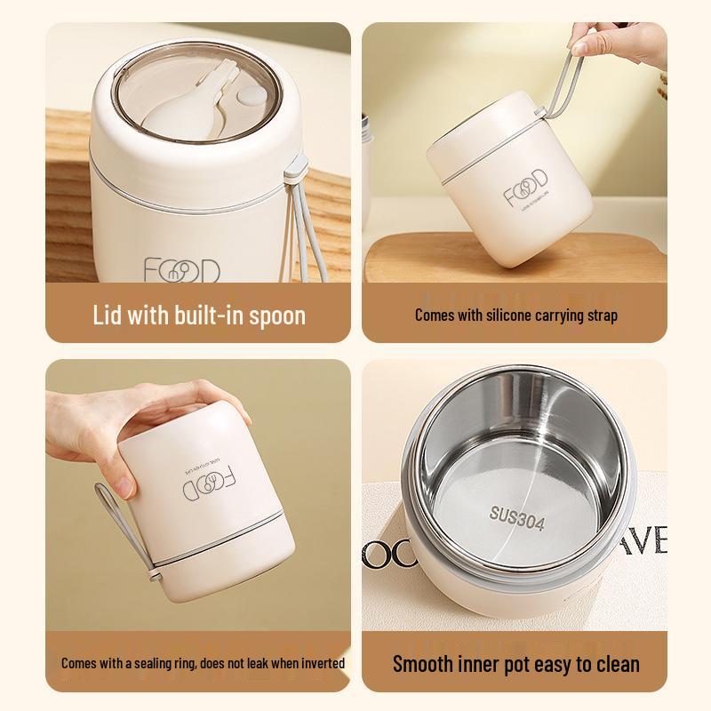 Nuovo Stile 2023 Tazza Termica Portatile con Coperchio, Cucchiaio e Manico per Ragazze - Ideale per Colazione, Porridge, Zuppa e Latte di Soia