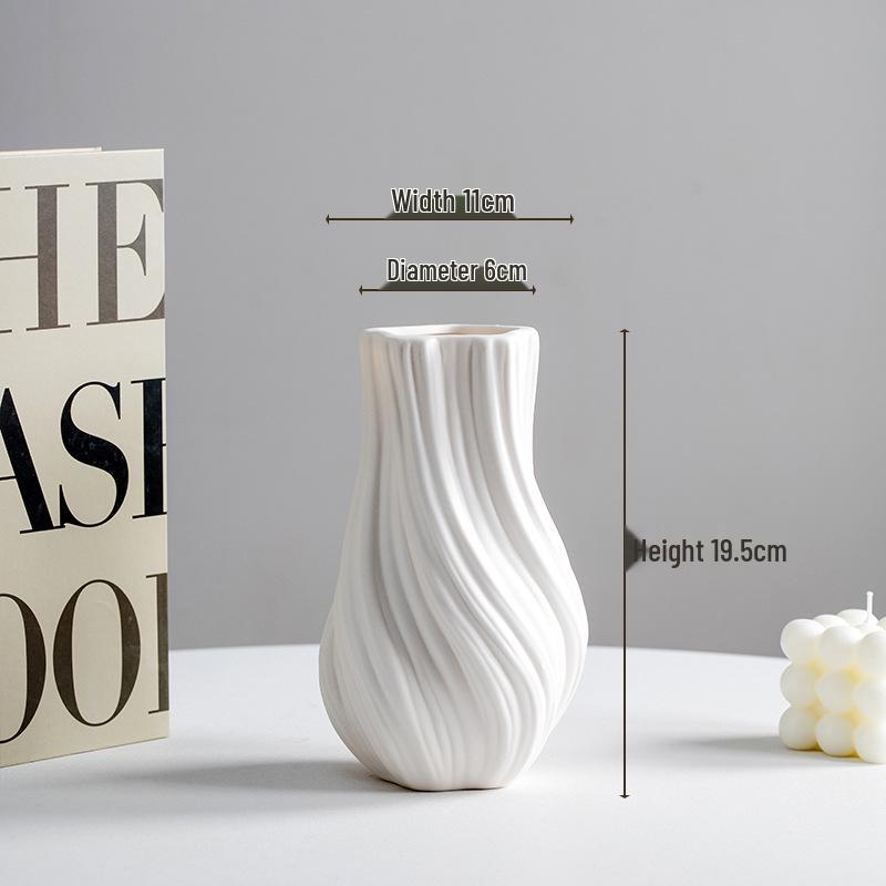 High-End Cream Style Ceramic Vase for Flower Arrangements - Elegant White Unglazed Design for Living Room Decor