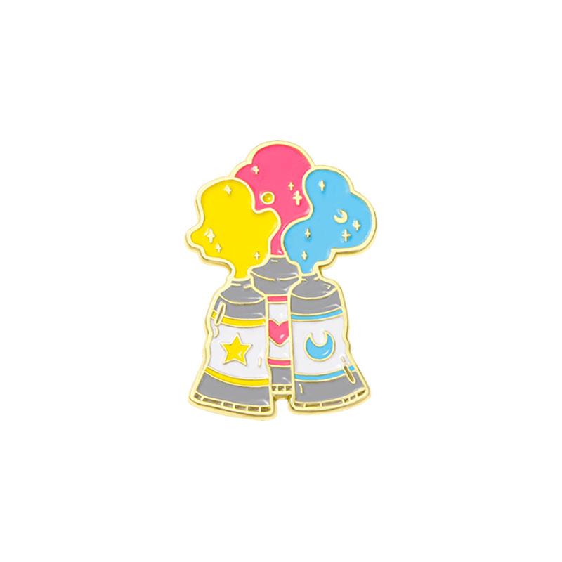

New Pretty Colorful Pigment Enamle Brooches Tricolor Star Moon Heart Pattern Graffiti Spray Painting Pins Free Shipping