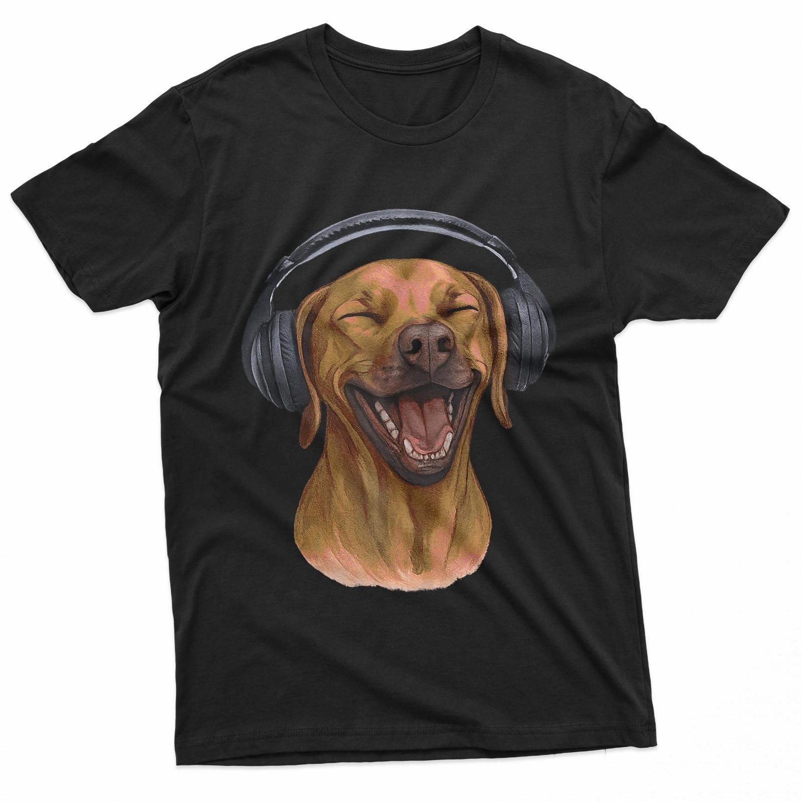 Rhodesian Ridgeback With Headphones Singing Dog Lover T-Shirt XL