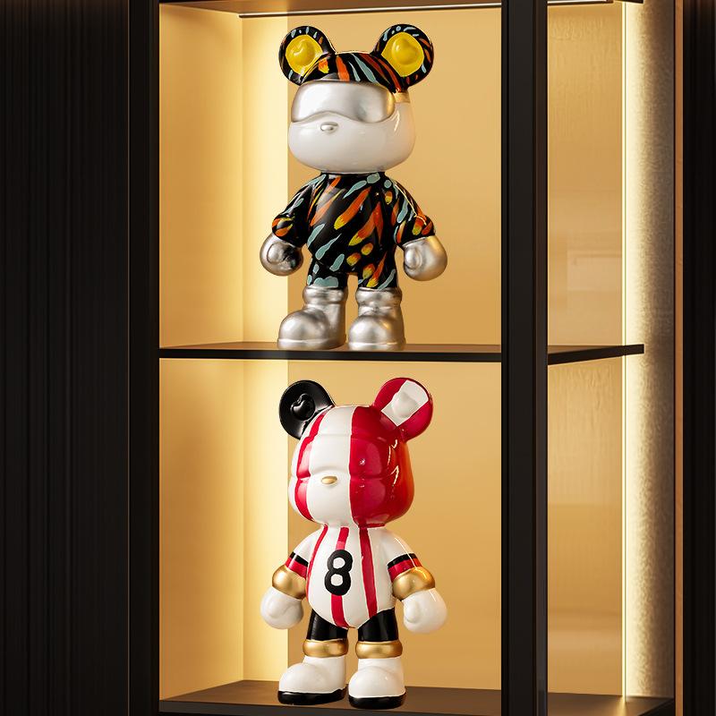 Bear Ceramic Bank Sculpture Animal Money Box Statue for Home Office Decor With Coin Slot Novelty Football Enthusiasts Gift