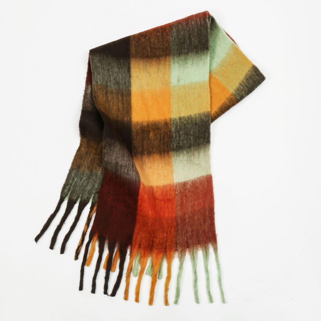 Women's High-Grade Colorful Plaid Mohair Scarf - Thick, Warm, and Versatile for Winter