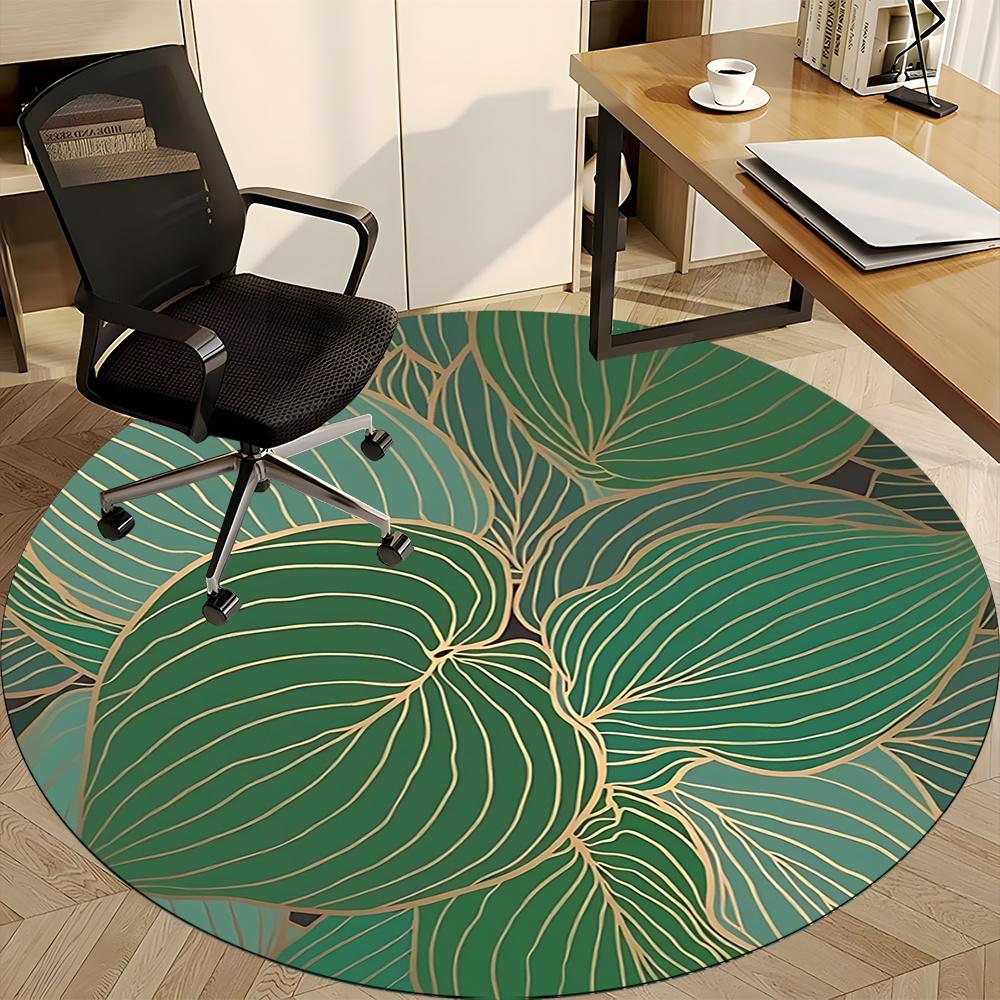 1pc Leaf Pattern Office Round Area Rug, Indoor Mat Suitable ForOffice, Under Office Chairs Bedroom Living Room Home Decor, Room Decot105