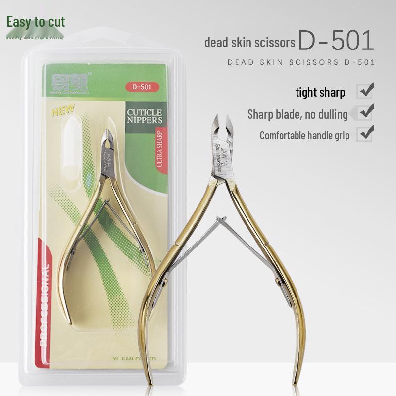 Gold Stainless Steel Cuticle Scissors & Tweezers - D-501 Manicure Nail Care for Hangnail Removal