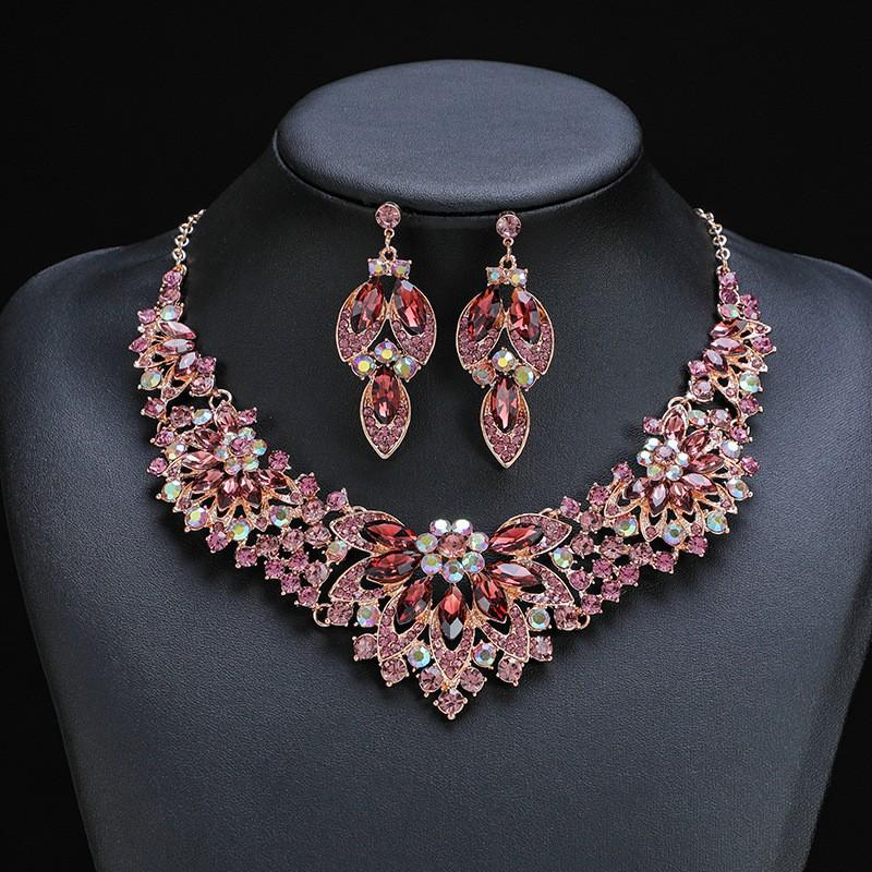 Elegant Rhinestone Water Drop Necklace Set - High-End European & American Court Style Jewelry for Women