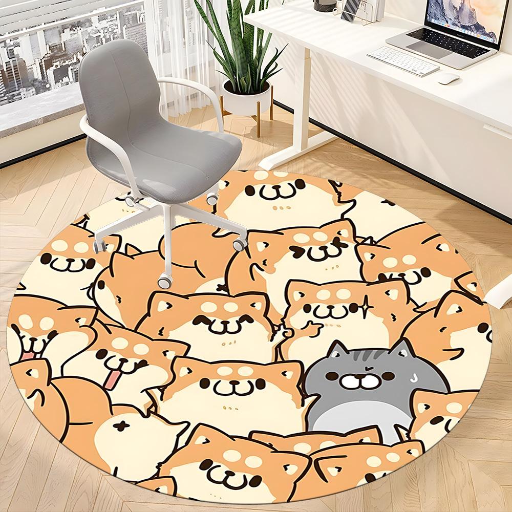 1pc Shiba Inu Dog Office Round Area Rug, Indoor Mat Suitable ForOffice, Under Office Chairs Bedroom Living Room Home Decor, Room Deco, N65