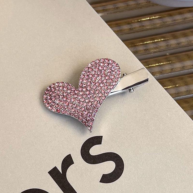 

Розовая заколка для волос с сердечком из стразов - Корейский стиль, трендовая атмосфера, милая и крутая металлическая заколка для волос