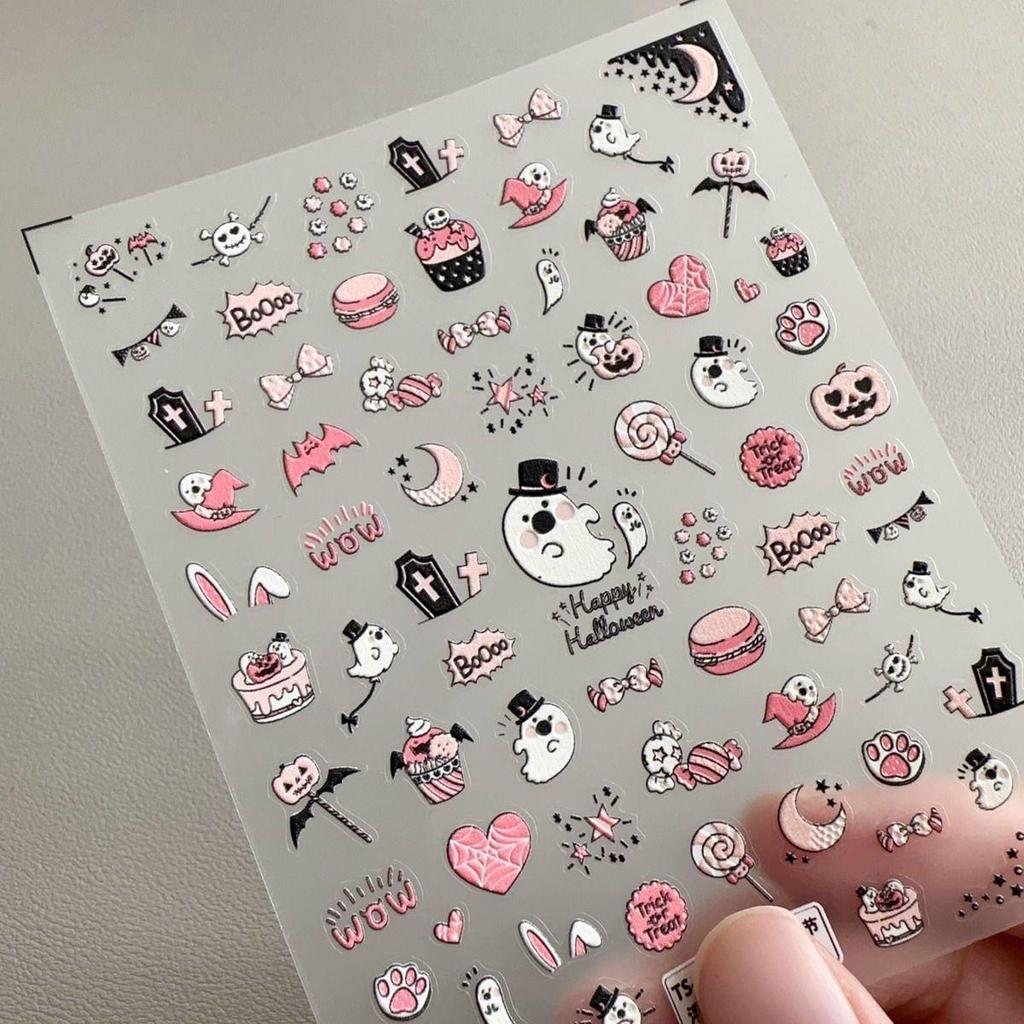 3D Halloween Nail Art Stickers: Cute Cartoon Pumpkin & Ghost Design