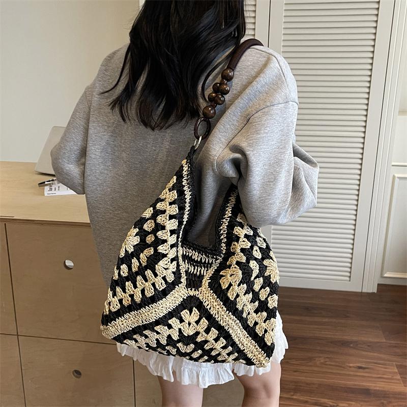 Handwoven Crochet Boho Tote Bag for Women Summer Beach Travel Casual Use
