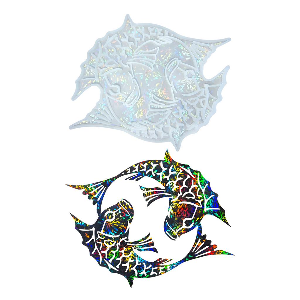 Double Fish Shaped Wall Decoration Mould Holographical Rainbow Lights Silicone Mold for Wall Sticker Jewelry Tool