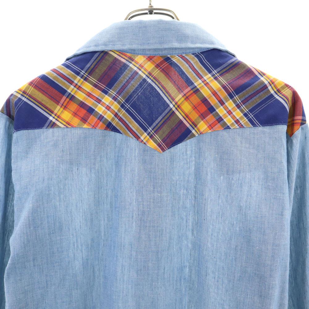 Sears 70s Vintage Check Pattern Switching Long Sleeve Western Shirt M Men's Used