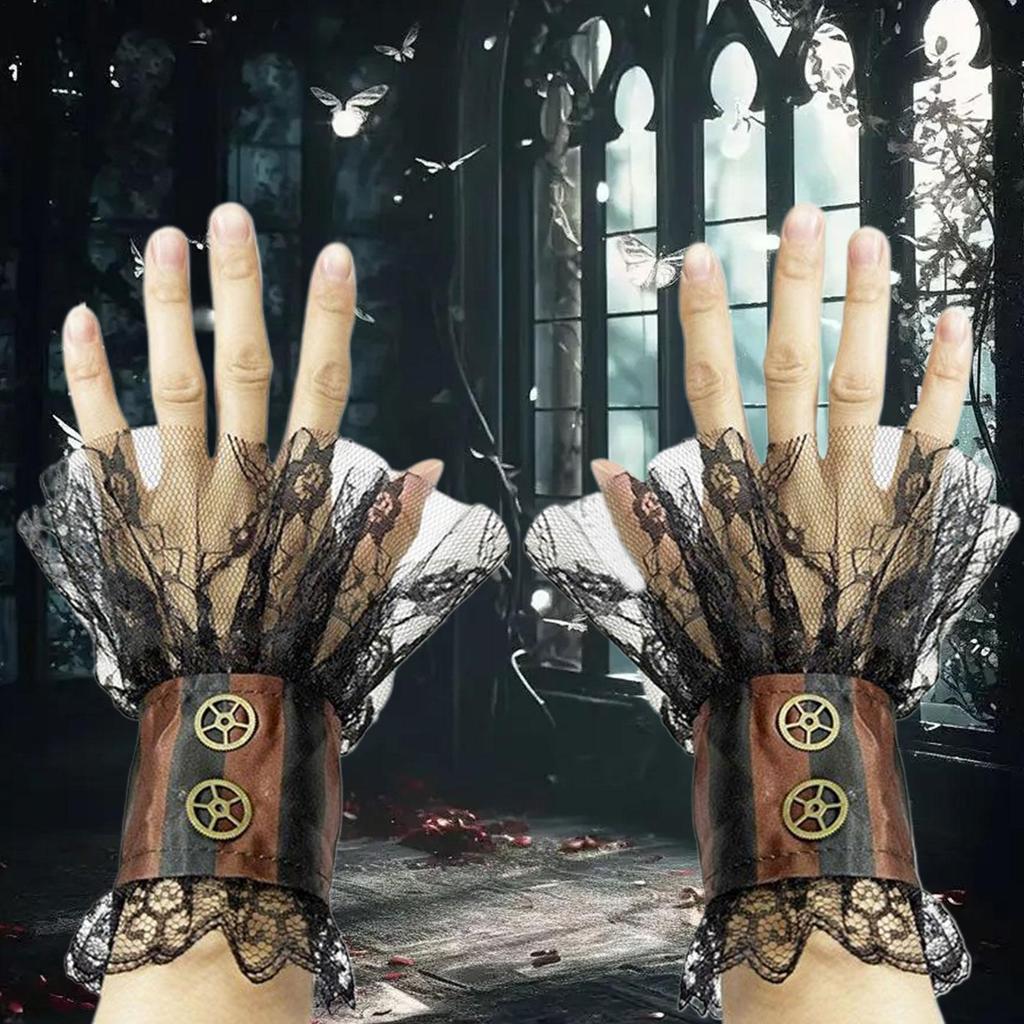 Gothic Lace Wrist Cuff Decorative Fake Hand Sleeves Gothic Breathable Dress Up Wristband For Concert Drag Performers Theater